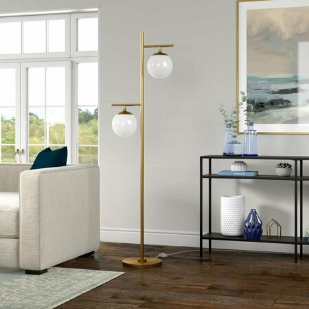 HUDSON & CANAL 2-Light Pyrus Floor Lamp with Glass Shades, Brass & White Milk FL1583